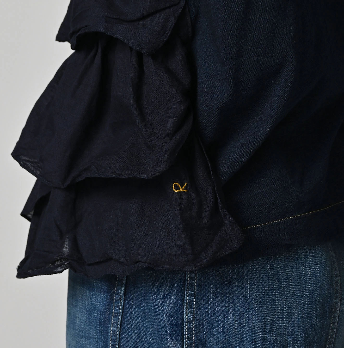 45R Indigo Plain Weave x Jersey Frilled Camisole - Image 9
