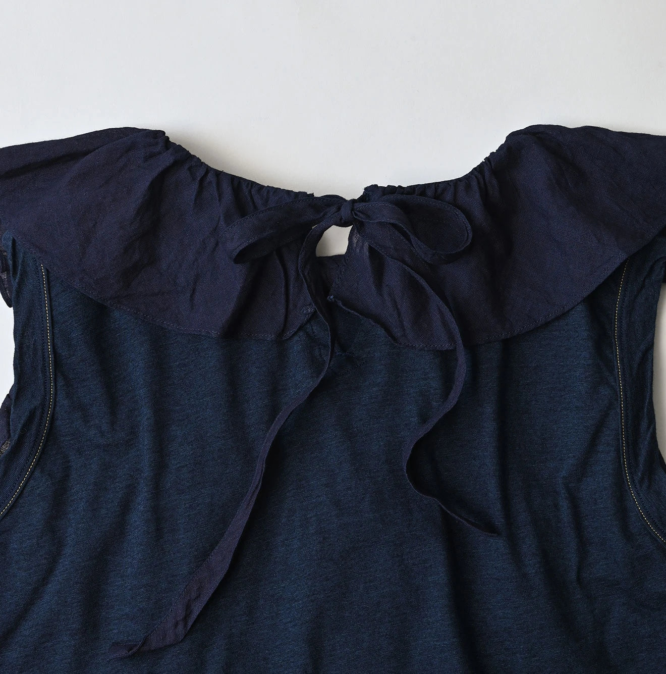 45R Indigo Plain Weave x Jersey Frilled Camisole - Image 14