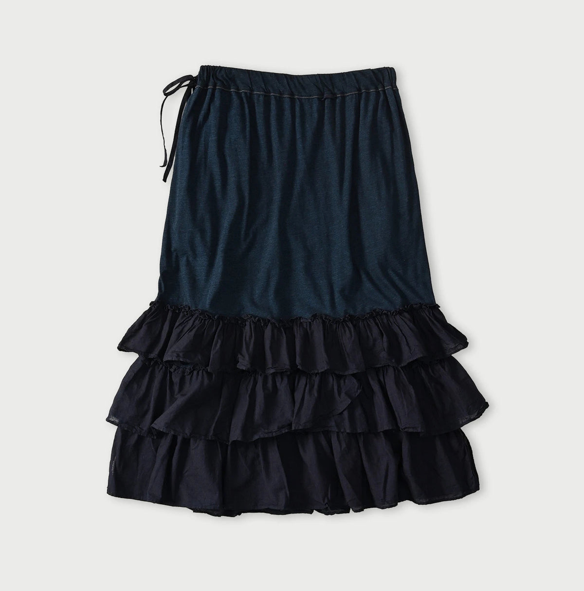 45R Indigo Plain Weave x Jersey Frilled Skirt