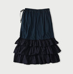45R Indigo Plain Weave x Jersey Frilled Skirt