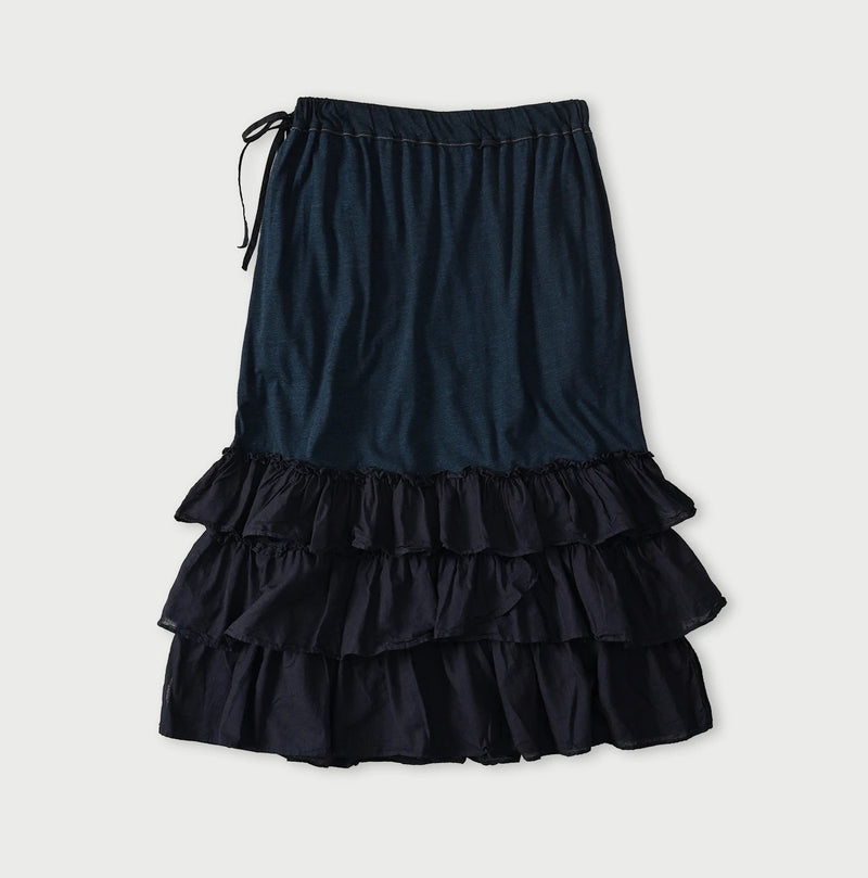45R Indigo Plain Weave x Jersey Frilled Skirt - Image 12