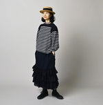 45R Indigo Plain Weave x Jersey Frilled Skirt