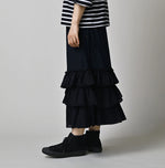 45R Indigo Plain Weave x Jersey Frilled Skirt