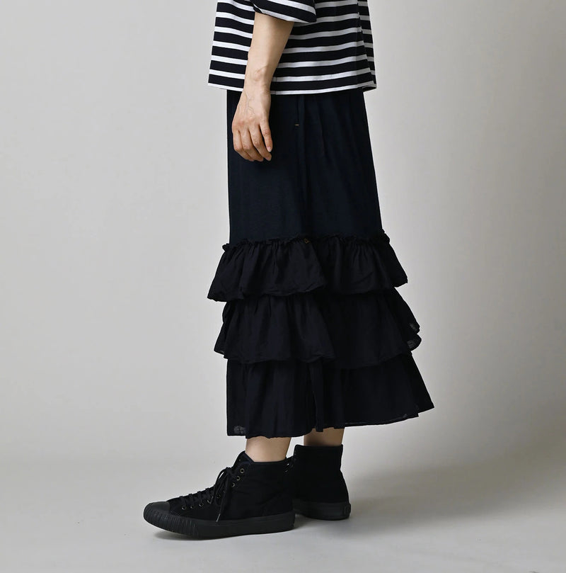 45R Indigo Plain Weave x Jersey Frilled Skirt - Image 4