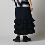 45R Indigo Plain Weave x Jersey Frilled Skirt
