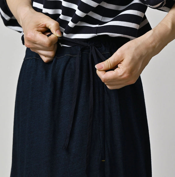 45R Indigo Plain Weave x Jersey Frilled Skirt