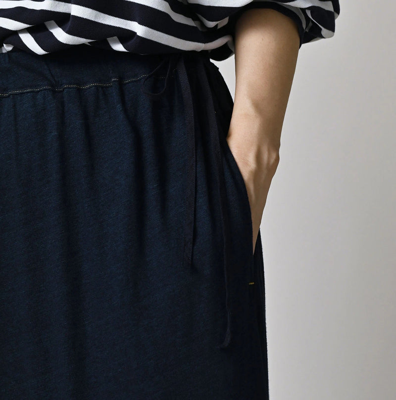 45R Indigo Plain Weave x Jersey Frilled Skirt - Image 8