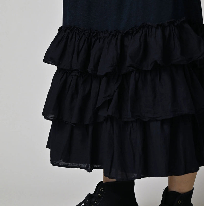 45R Indigo Plain Weave x Jersey Frilled Skirt - Image 9