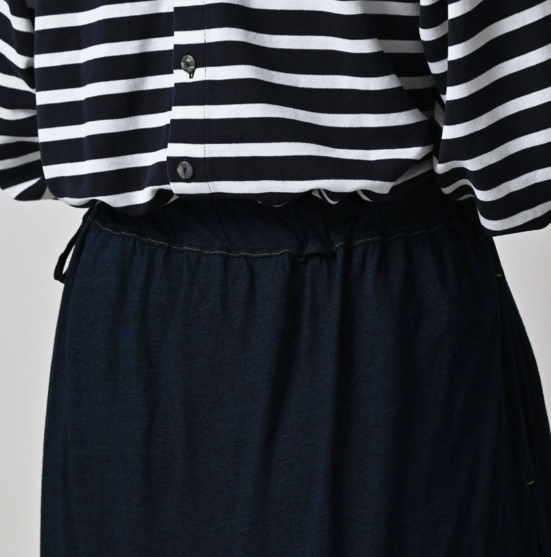 45R Indigo Plain Weave x Jersey Frilled Skirt - Image 10