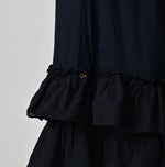 45R Indigo Plain Weave x Jersey Frilled Skirt