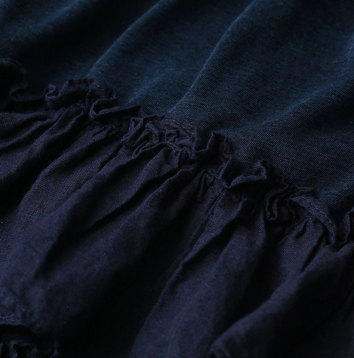 45R Indigo Plain Weave x Jersey Frilled Skirt