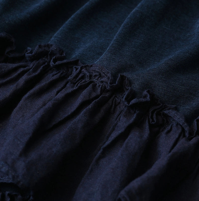 45R Indigo Plain Weave x Jersey Frilled Skirt - Image 15
