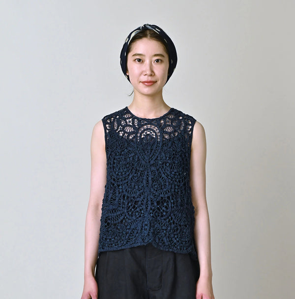 45R Ai Indigo Linen Ribbon Batten Lace Camisole