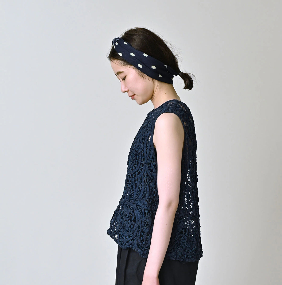 45R Ai Indigo Linen Ribbon Batten Lace Camisole