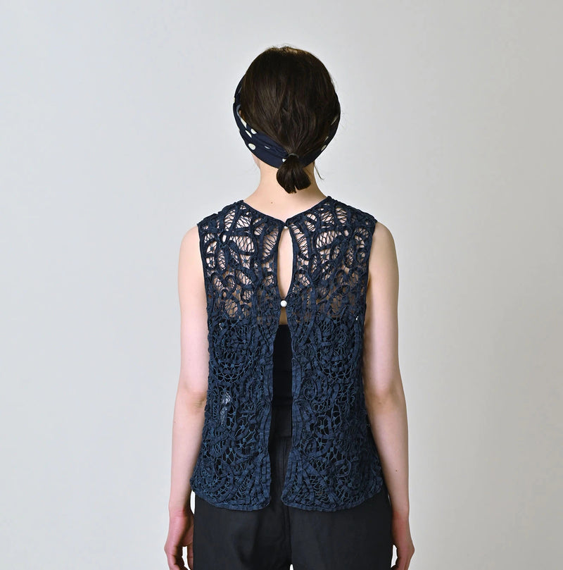 45R Ai Indigo Linen Ribbon Batten Lace Camisole - Image 5