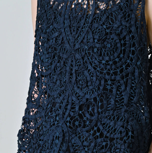 45R Ai Indigo Linen Ribbon Batten Lace Camisole