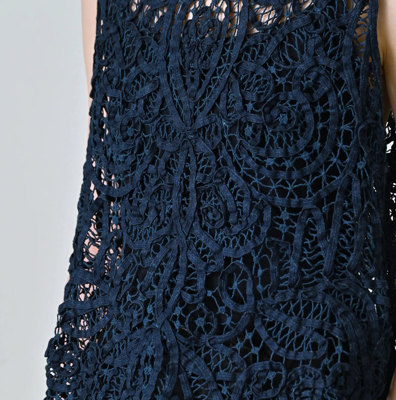 45R Ai Indigo Linen Ribbon Batten Lace Camisole - Image 8