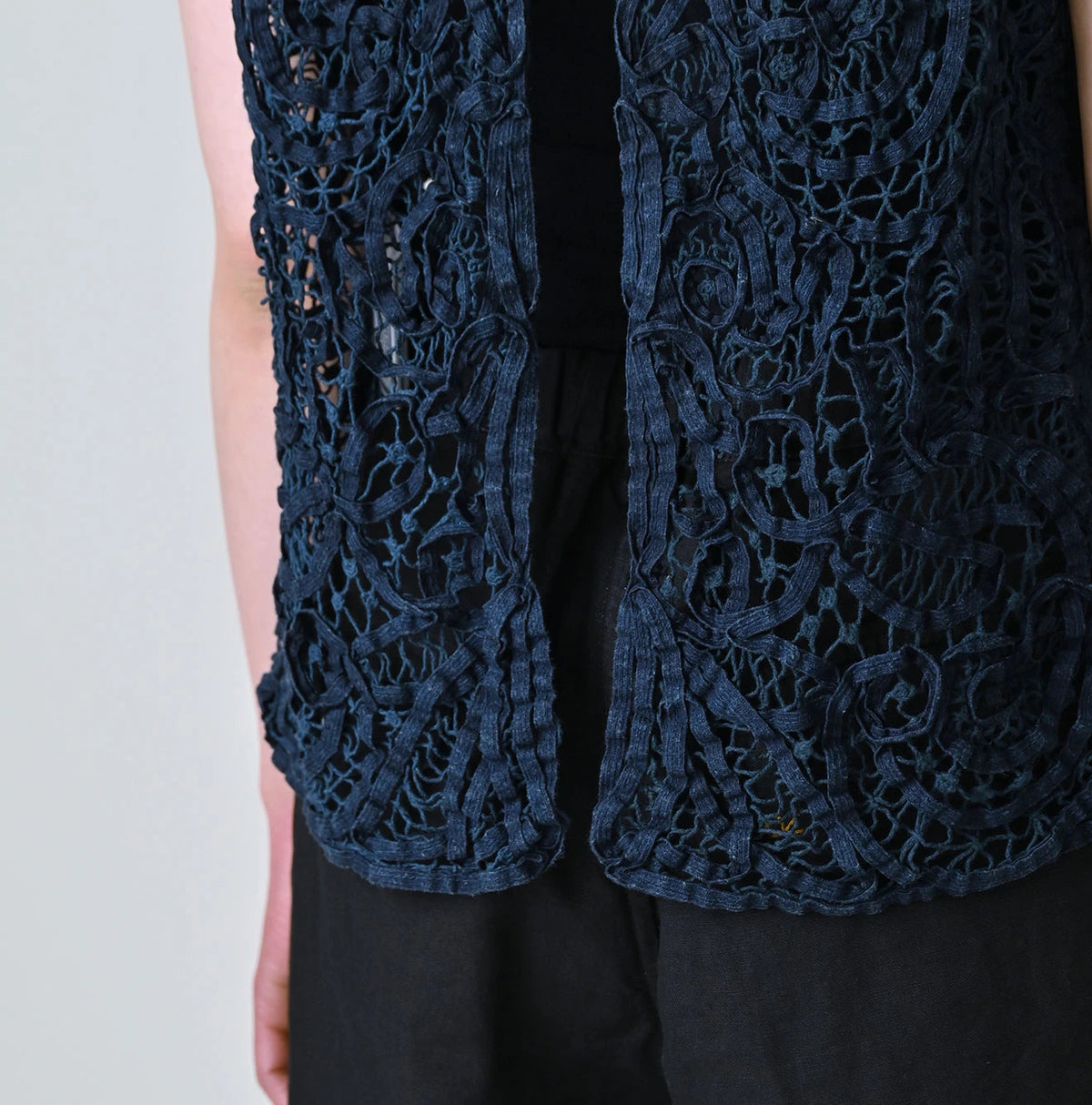 45R Ai Indigo Linen Ribbon Batten Lace Camisole