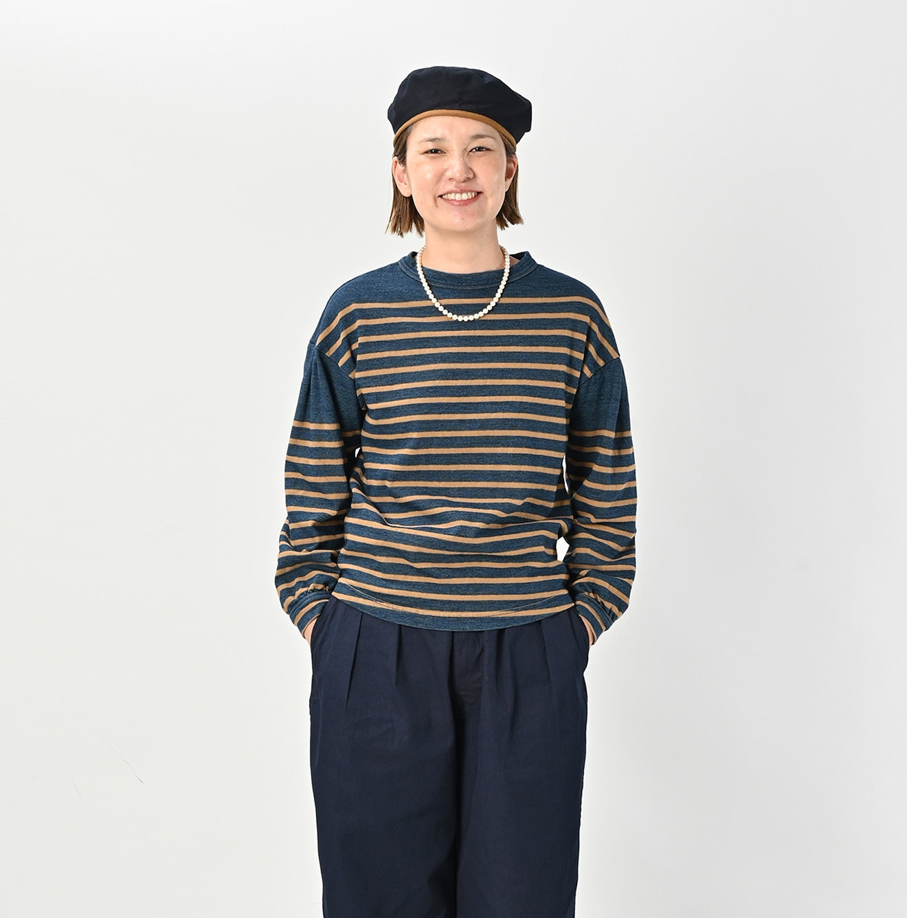 45R Indigo Kageironando Basque Puff Sleeve T-shirt