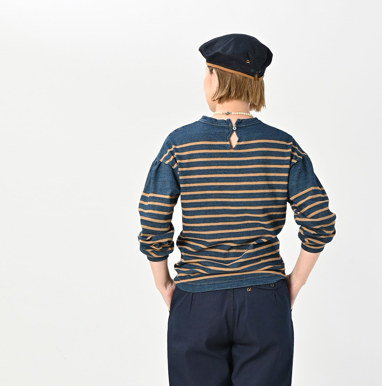 45R Indigo Kageironando Basque Puff Sleeve T-shirt