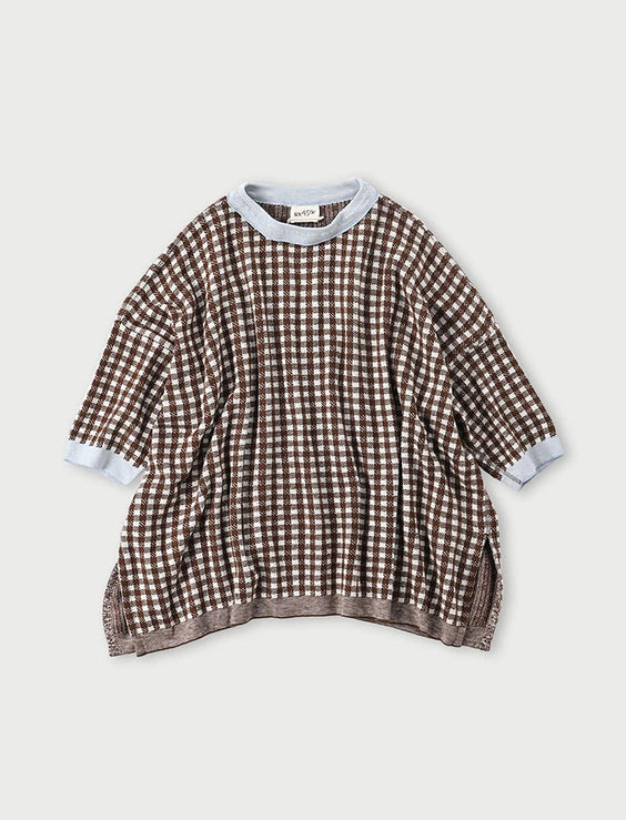 Gingham Jacquard Big Slit T-shirt