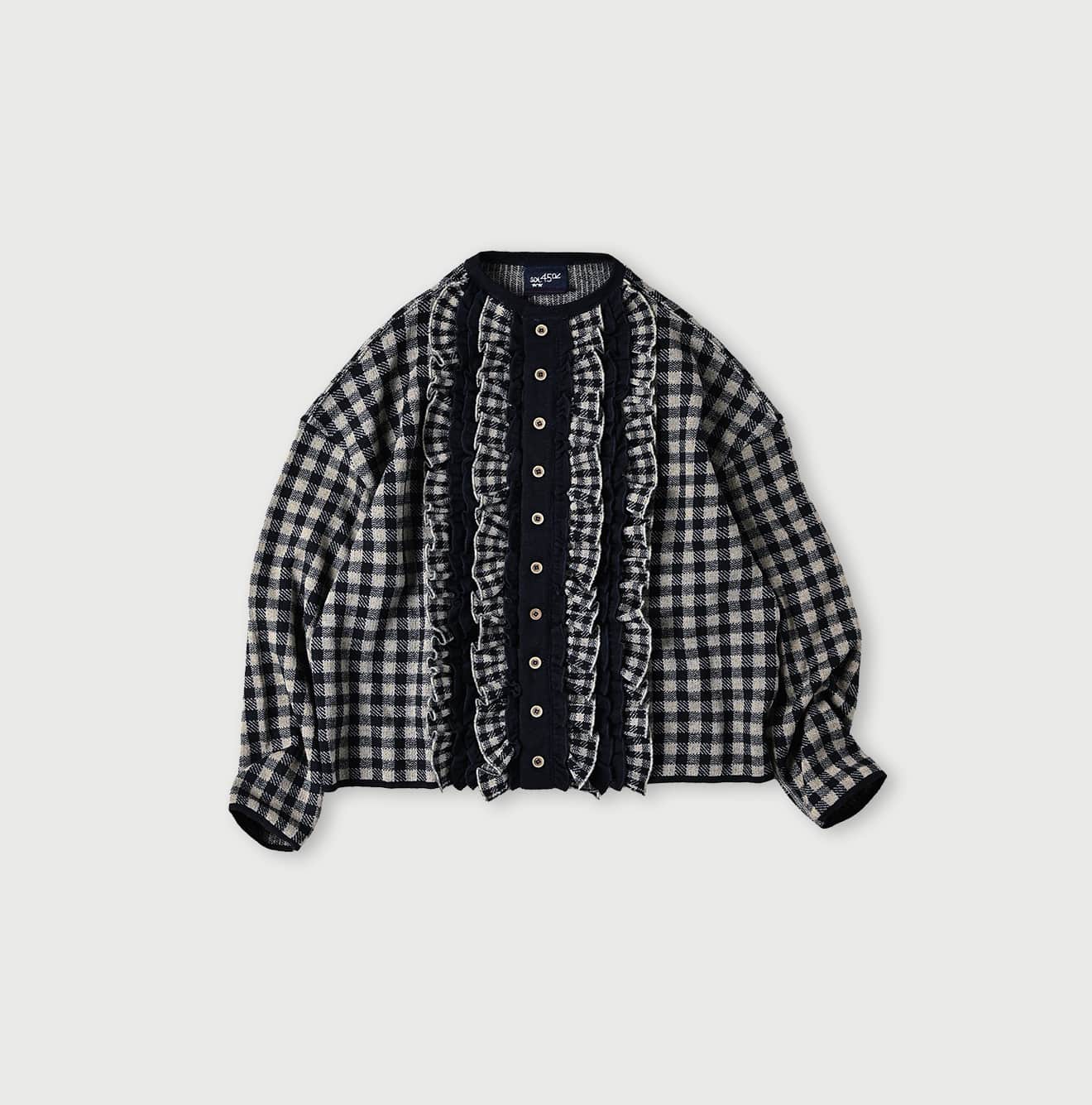 45R Indigo Gigham Jacquard Cardigan - Image 1
