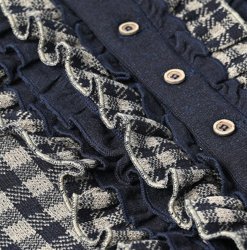 45R Indigo Gigham Jacquard Cardigan - Image 13
