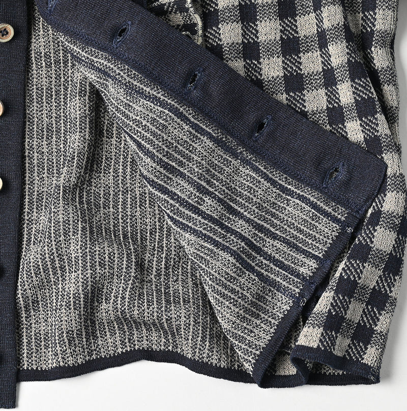 45R Indigo Gigham Jacquard Cardigan - Image 14