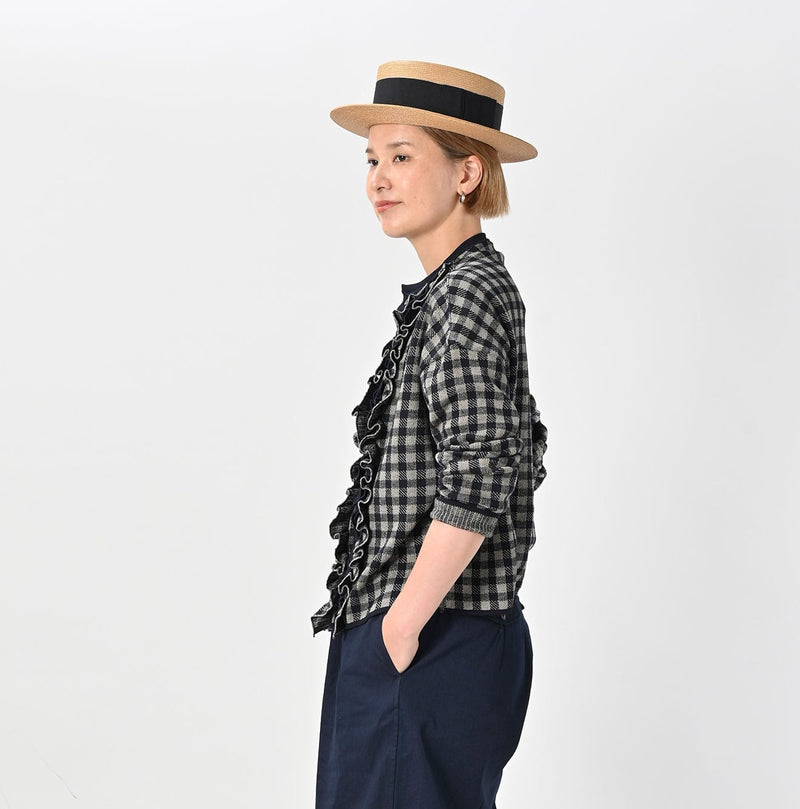 45R Indigo Gigham Jacquard Cardigan - Image 4