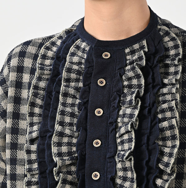 45R Indigo Gigham Jacquard Cardigan