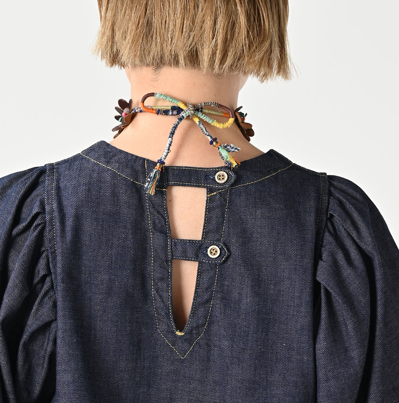 45R 45 Petit Denim Puff Sleeve Blouse
