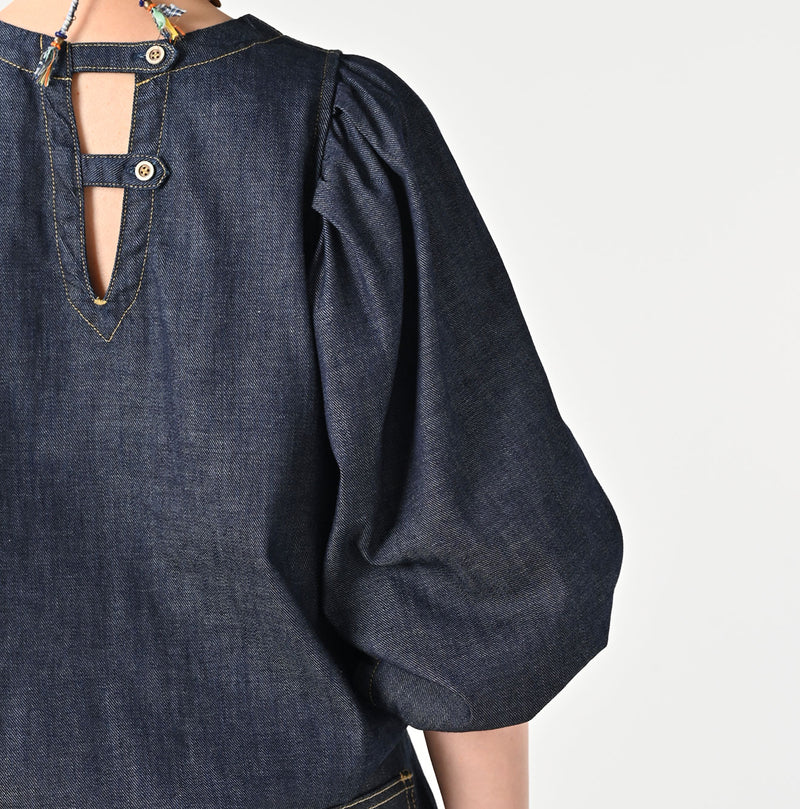45R 45 Petit Denim Puff Sleeve Blouse