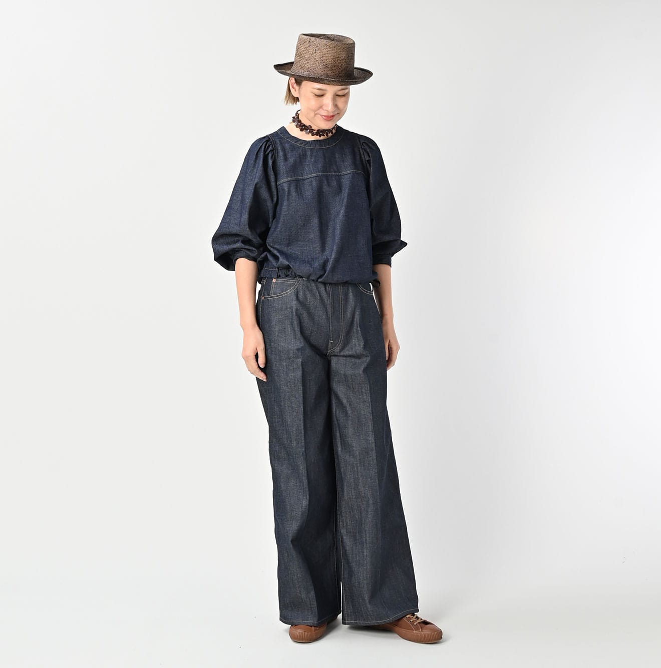 45R 45 Petit Denim Puff Sleeve Blouse