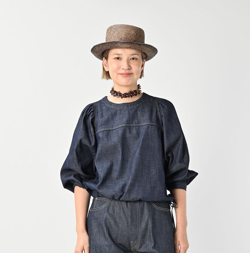 45R 45 Petit Denim Puff Sleeve Blouse