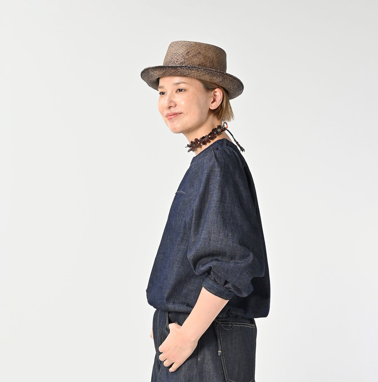 45R 45 Petit Denim Puff Sleeve Blouse