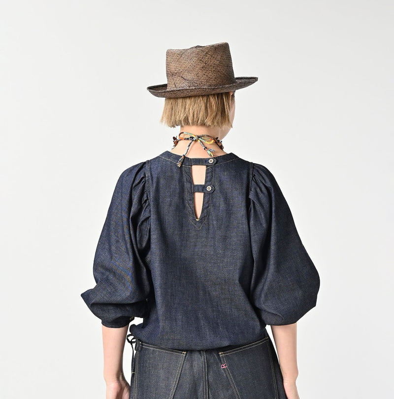 45R 45 Petit Denim Puff Sleeve Blouse