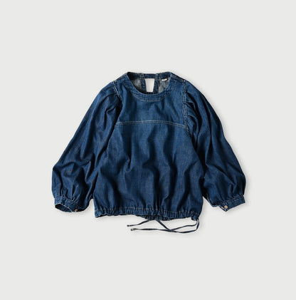 45R 45 Petit Denim Puff Sleeve Blouse Distressed