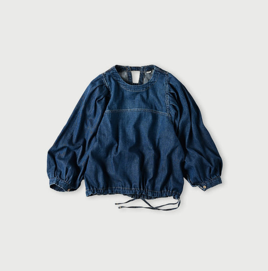 45R 45 Petit Denim Puff Sleeve Blouse Distressed