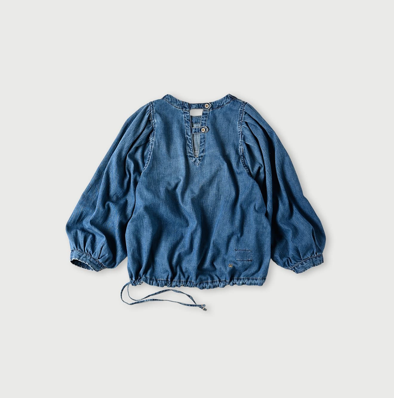 45R 45 Petit Denim Puff Sleeve Blouse Distressed