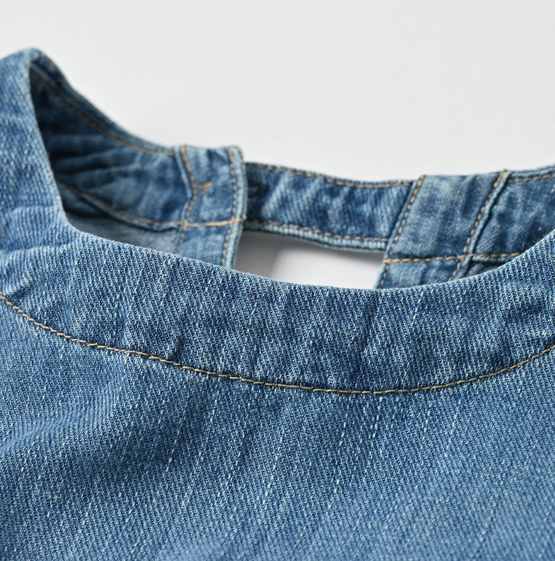 45R 45 Petit Denim Puff Sleeve Blouse Distressed