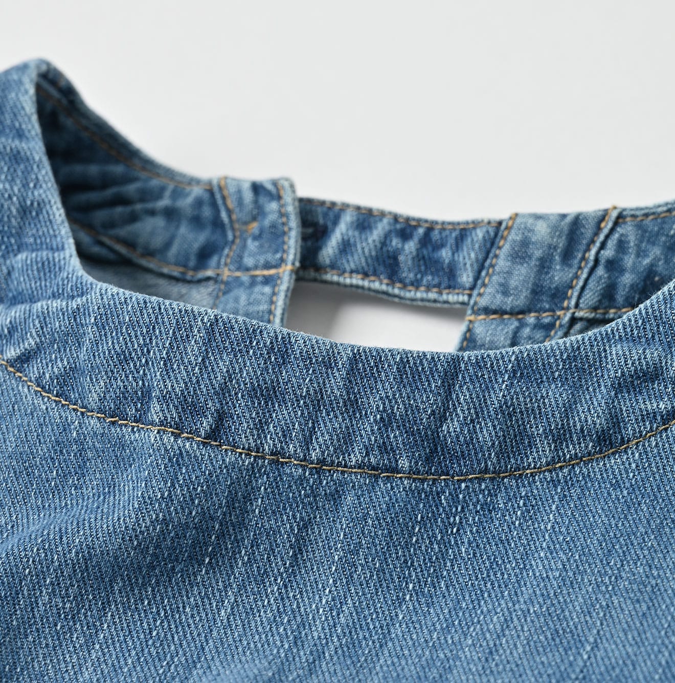 45R 45 Petit Denim Puff Sleeve Blouse Distressed