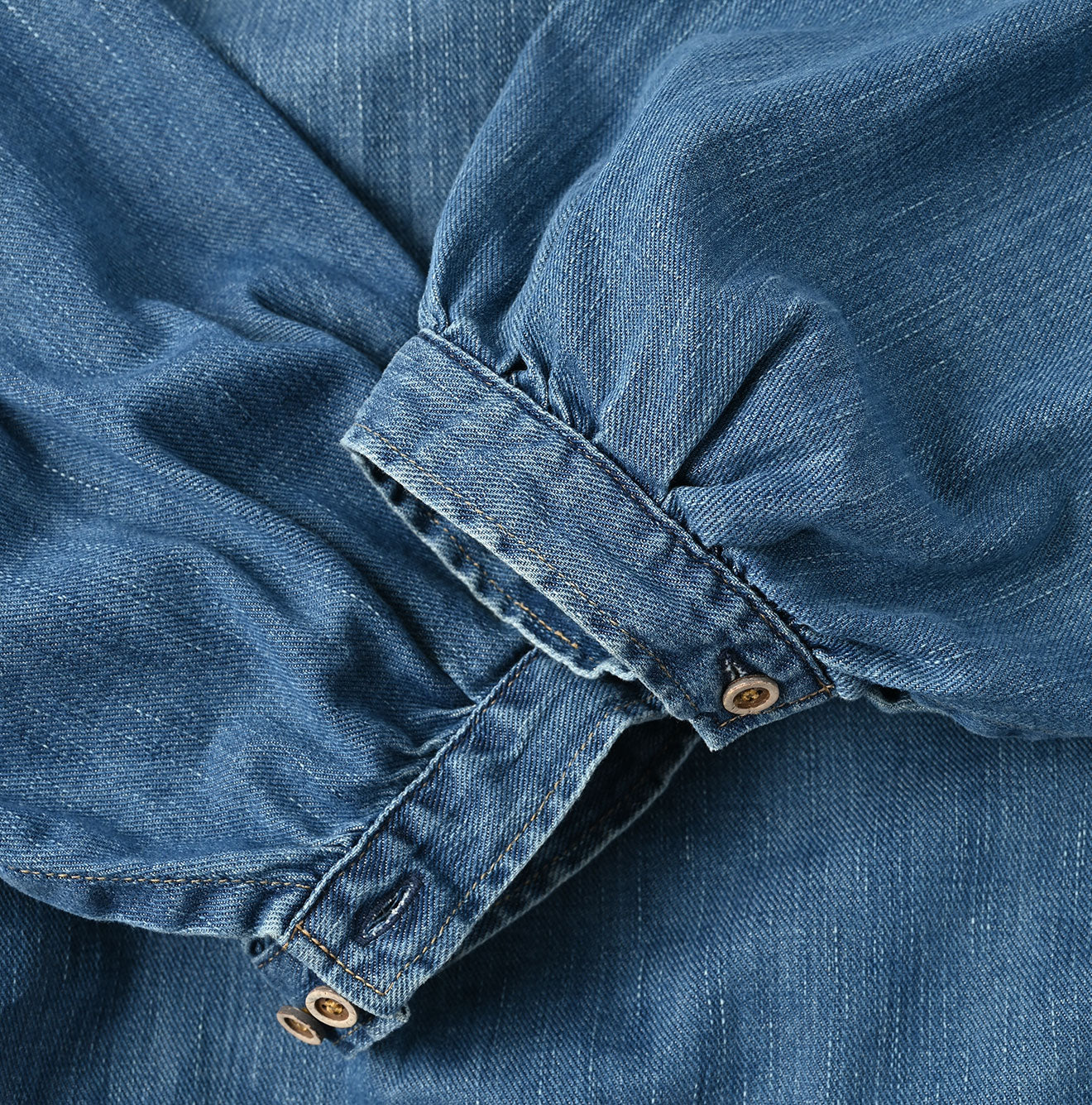 45R 45 Petit Denim Puff Sleeve Blouse Distressed