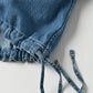 45R 45 Petit Denim Puff Sleeve Blouse Distressed