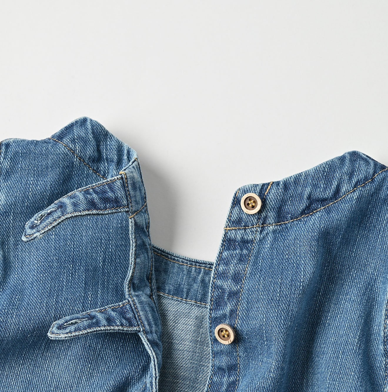 45R 45 Petit Denim Puff Sleeve Blouse Distressed