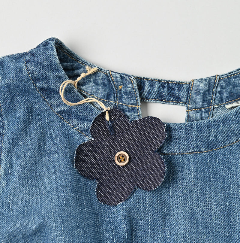 45R 45 Petit Denim Puff Sleeve Blouse Distressed