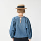 45R 45 Petit Denim Puff Sleeve Blouse Distressed