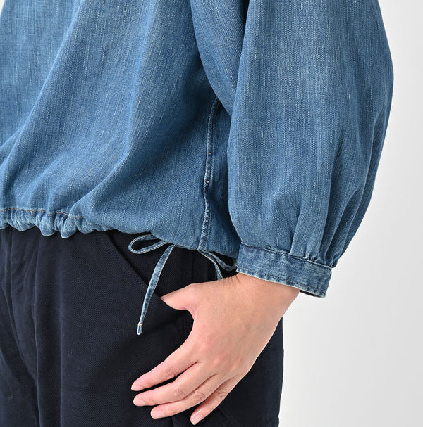 45R 45 Petit Denim Puff Sleeve Blouse Distressed