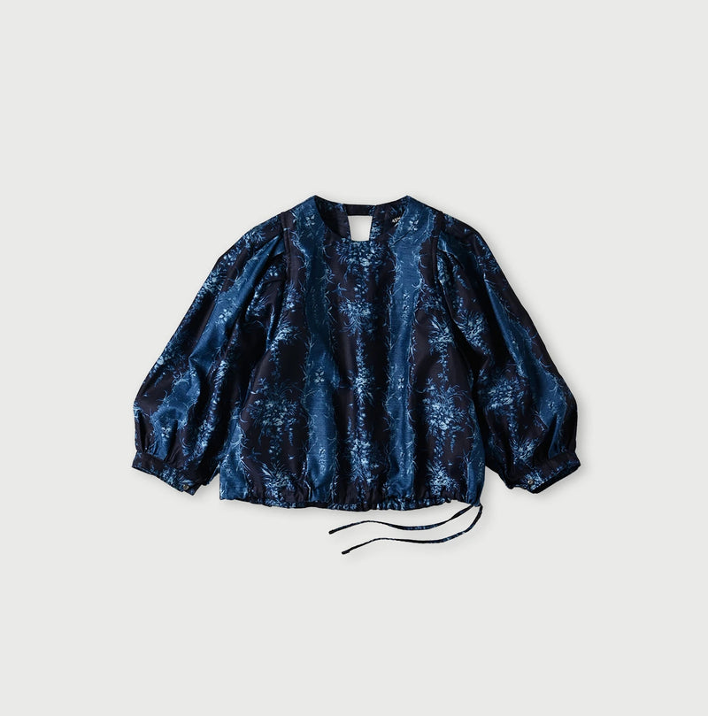 45R Indigo Chandelier Flower Print Puff Bridge Blouse - Image 1
