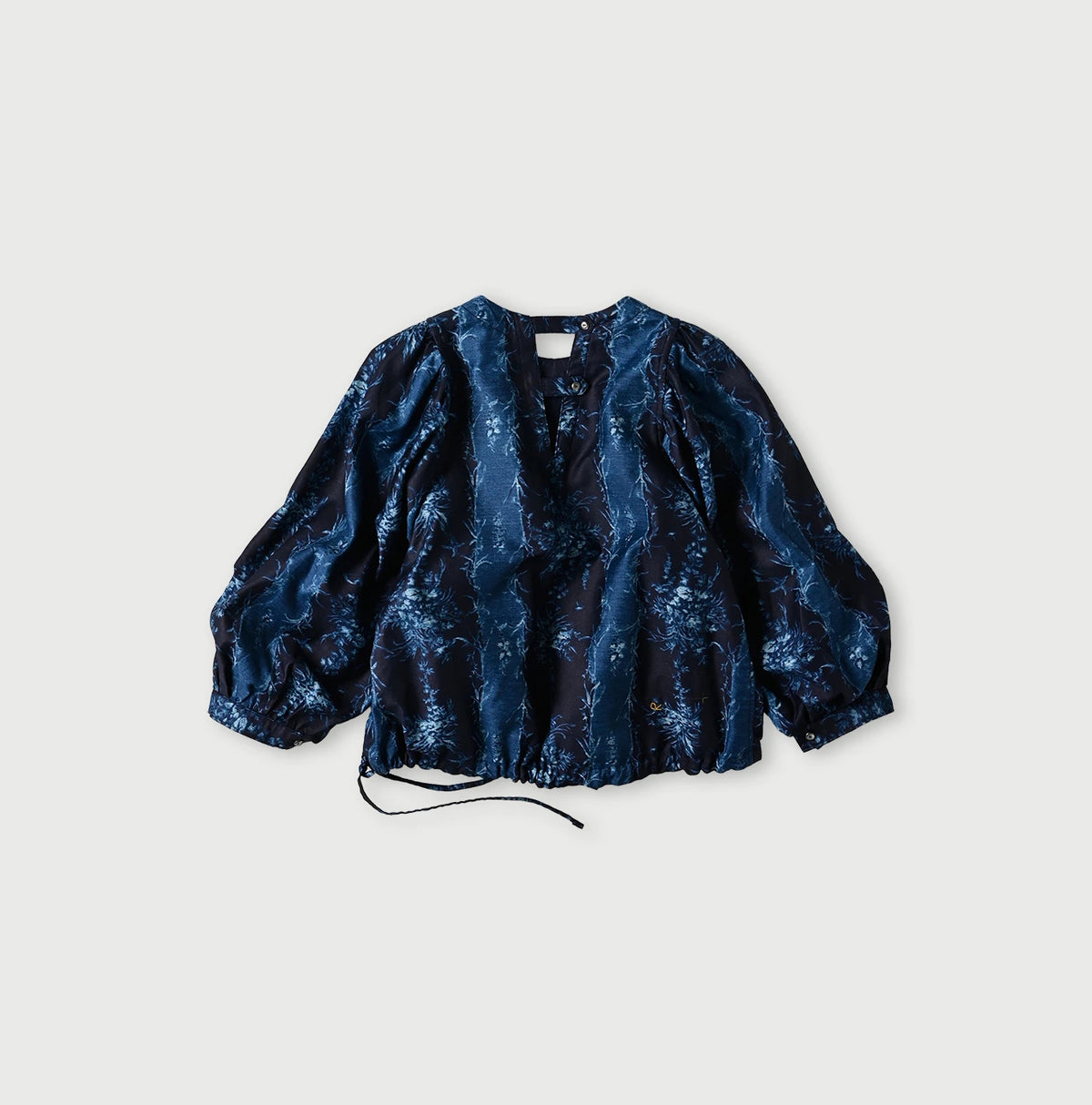 45R Indigo Chandelier Flower Print Puff Bridge Blouse
