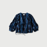 45R Indigo Chandelier Flower Print Puff Bridge Blouse